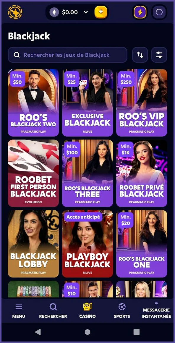 Jouez au blackjack en direct directement dans votre navigateur
