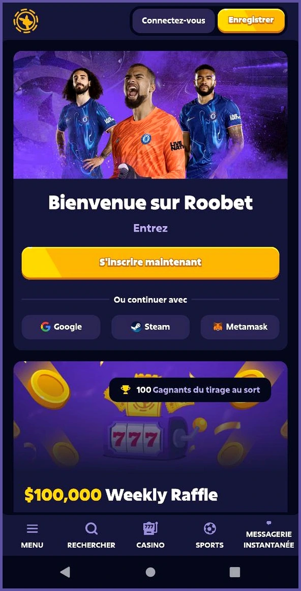 Aperçu compact des principales sections de Roobet Casino