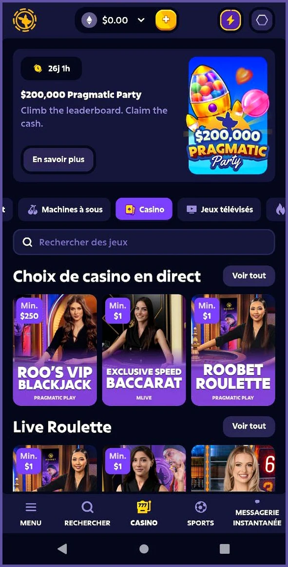 Points forts du casino en direct Roobet – Meilleures tables en un aperçu